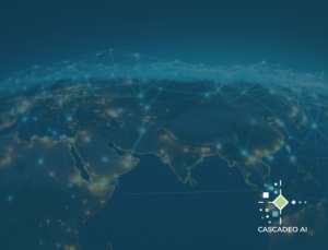 Decorative image of a digitally connected world with the Cascadeo AI logo.